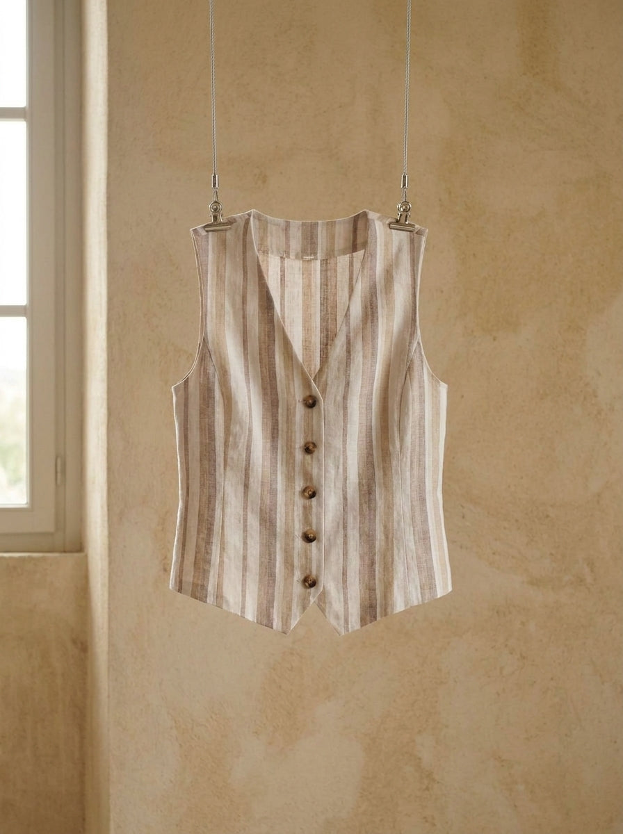 Provence Striped Linen Gilet A233