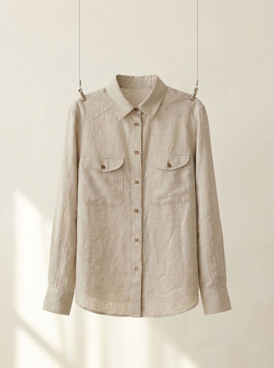 Valeria Men's Minimal Linen Button-Down Shirt A342