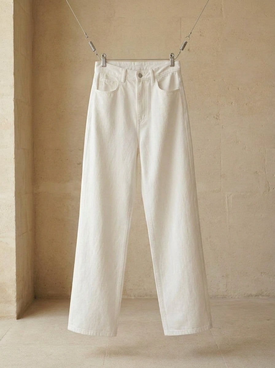 Valeria Minimalist Cotton White Denim Trousers B200B121