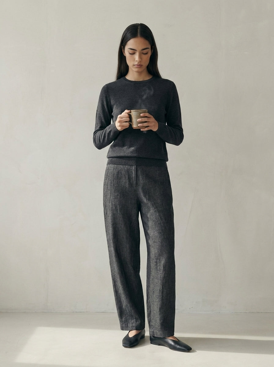Valeria Linen Wide-Leg Cropped Trousers B99
