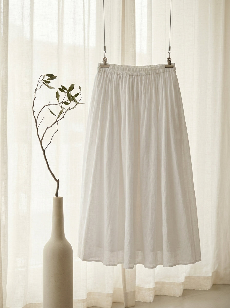 Valeria Natural Ramie Air-Flow Midi Skirt C122