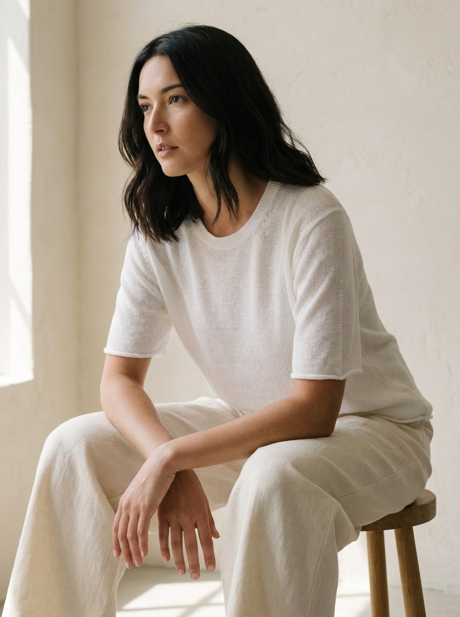 Valeria Linen Minimalist Knit Shirt M118