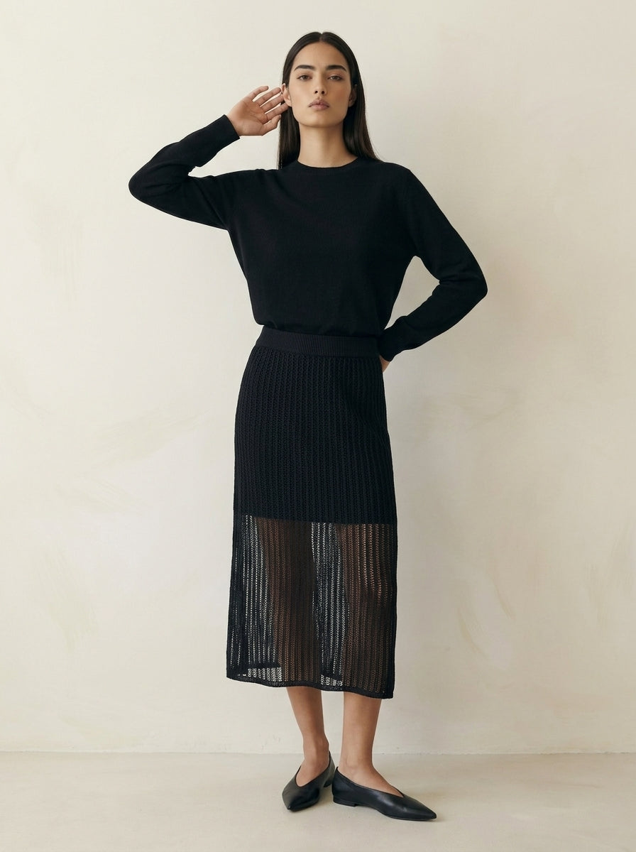 Valeria Flowy Linen Knit Midi Skirt M93