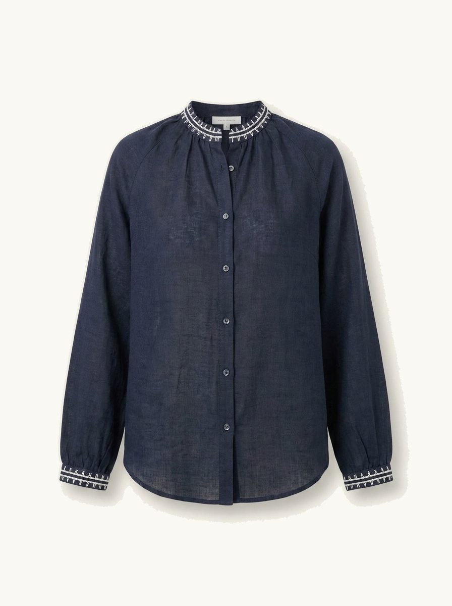 Embroidered Trim Linen Shirt A222