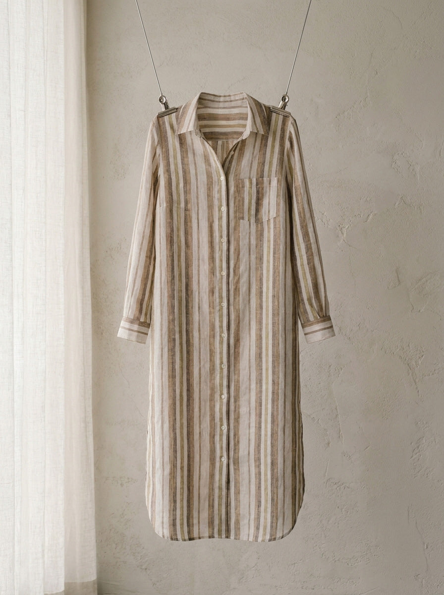 Provence Striped Linen Shirt Dress A230