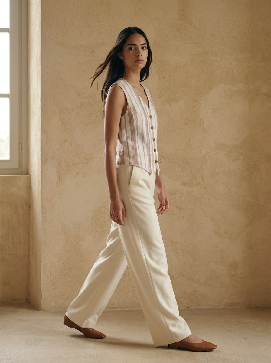 Provence Striped Linen Gilet A233