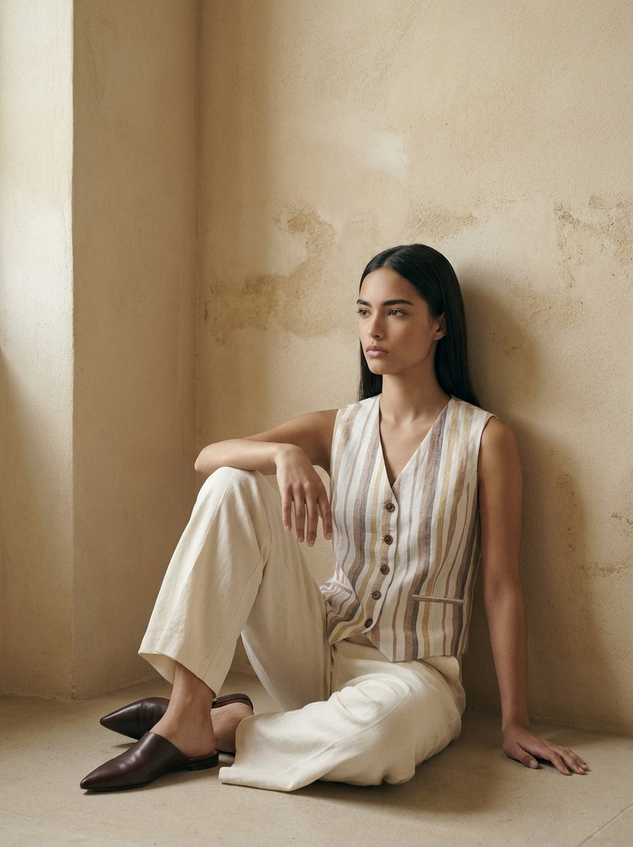 Provence Striped Linen Gilet A233