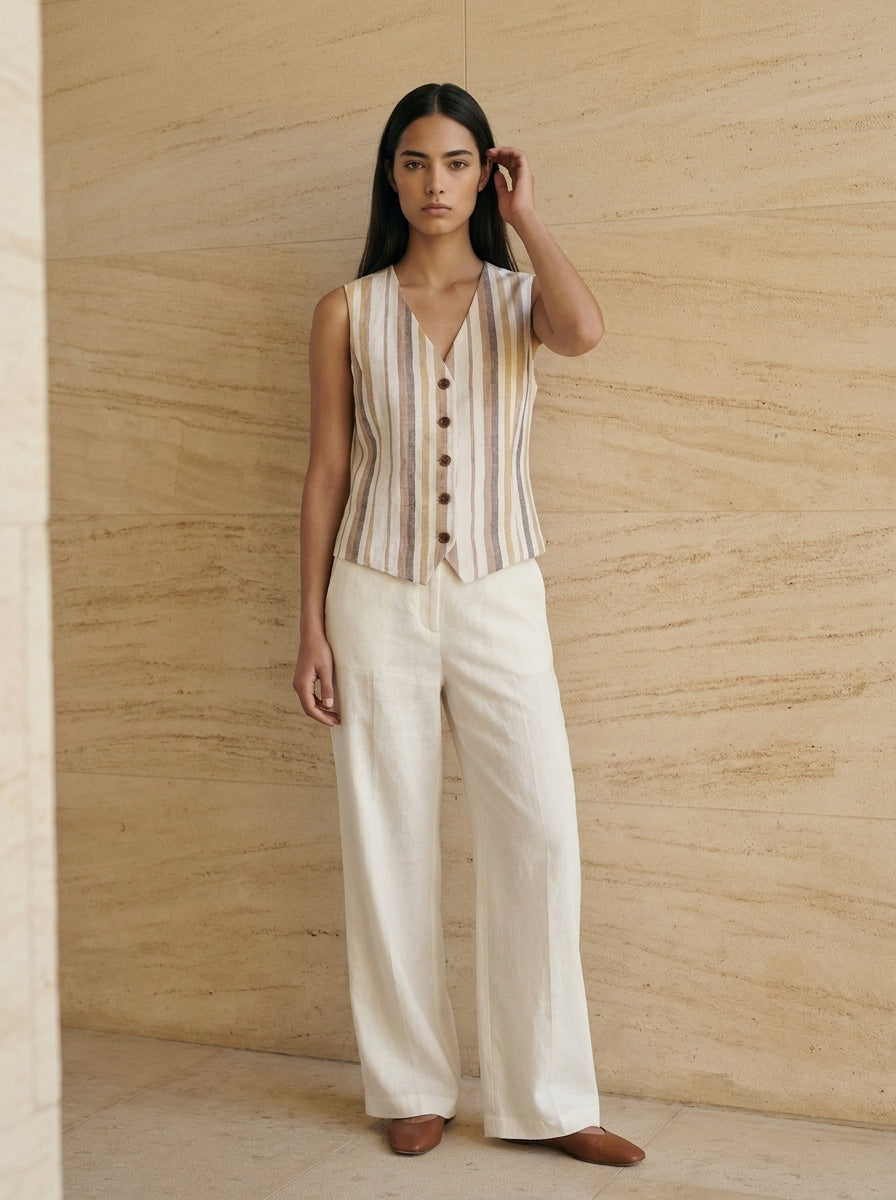 Provence Striped Linen Gilet A233