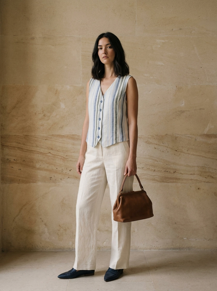 Provence Striped Linen Gilet A233