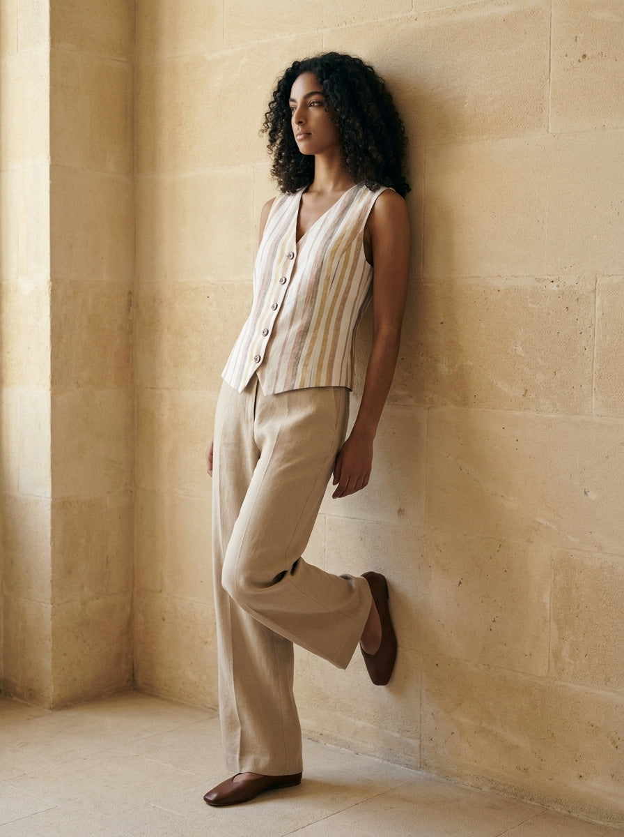Provence Striped Linen Gilet A233