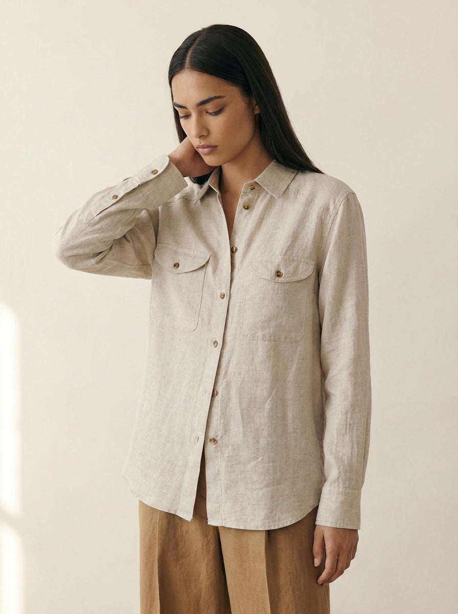 Valeria Men's Minimal Linen Button-Down Shirt A342