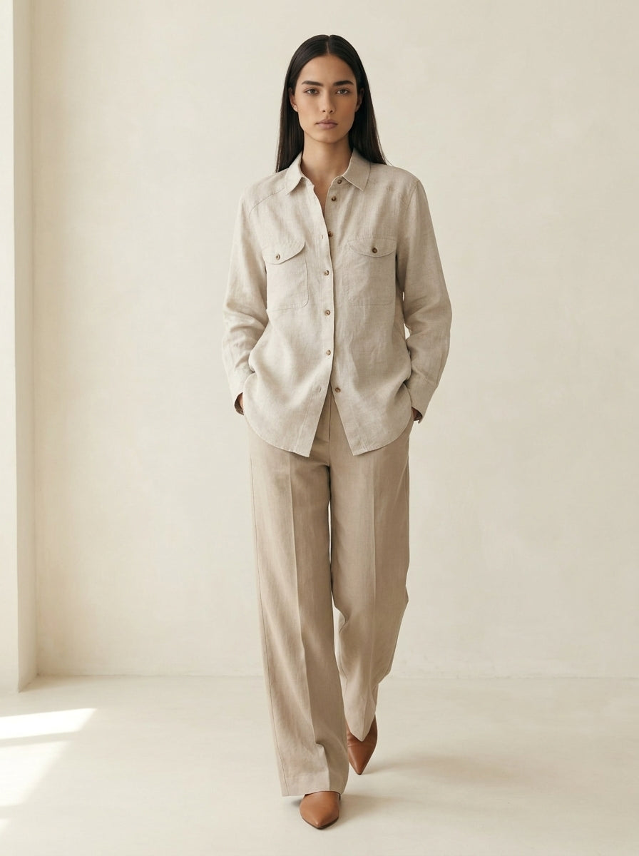Valeria Men's Minimal Linen Button-Down Shirt A342