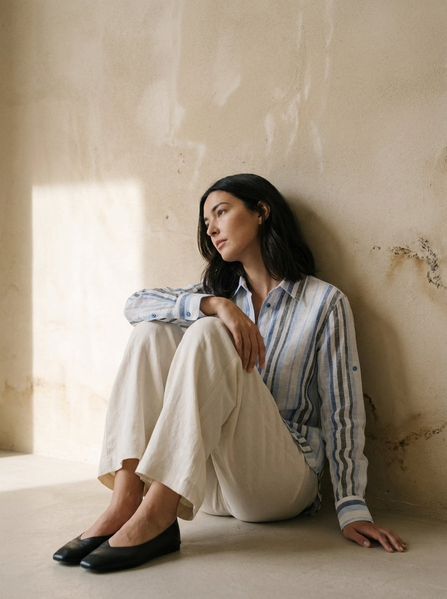Provence Striped Linen Shirt A345