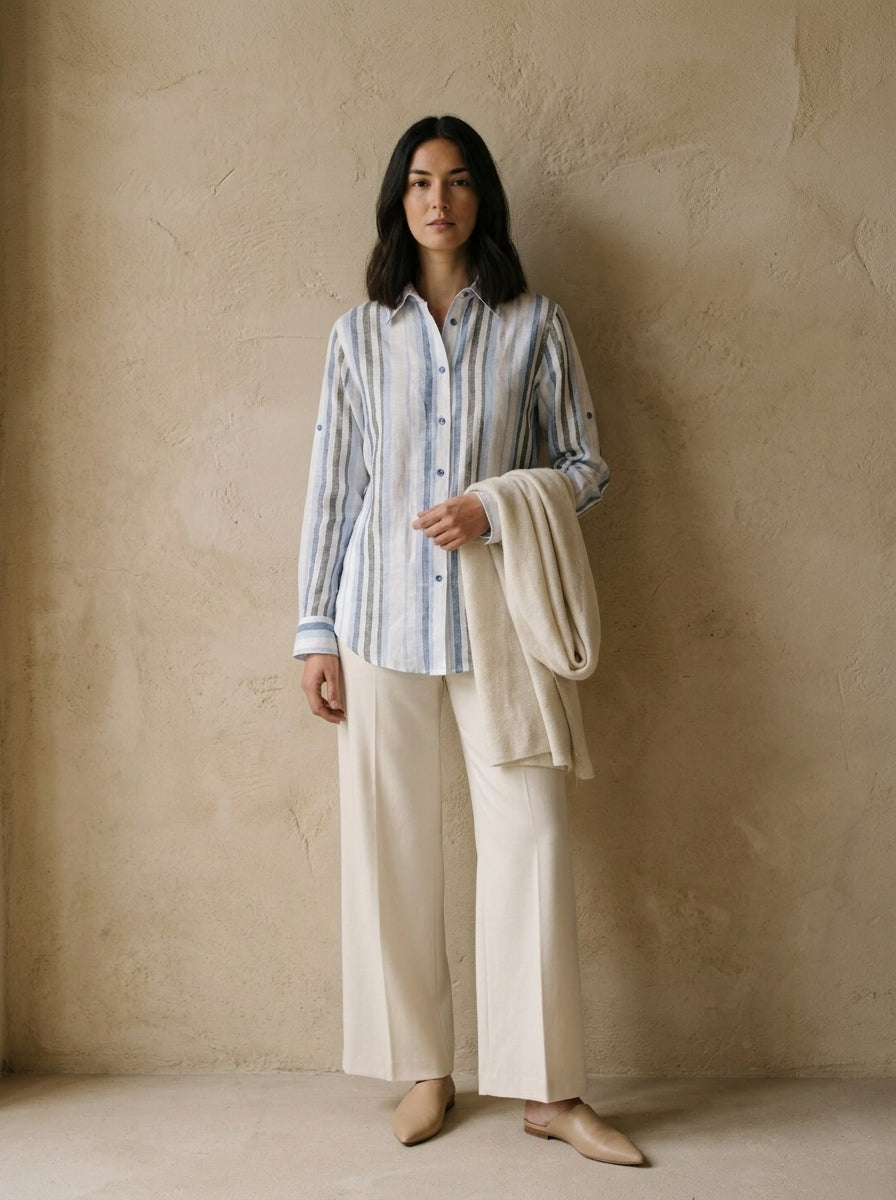 Provence Striped Linen Shirt A345