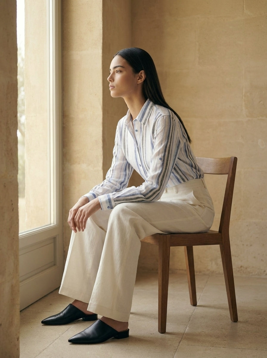 Provence Striped Linen Shirt A345
