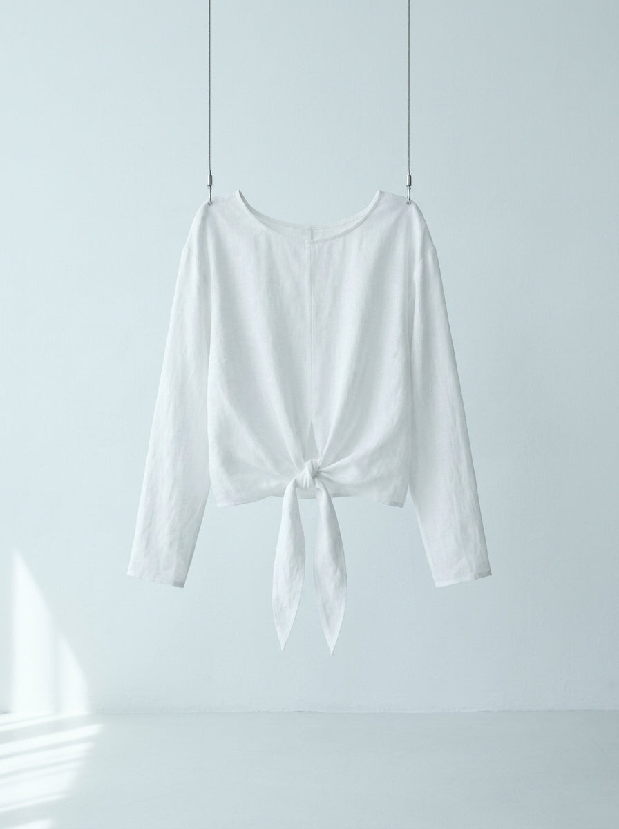 Valeria Tie-Front Linen Long Sleeve Top A370
