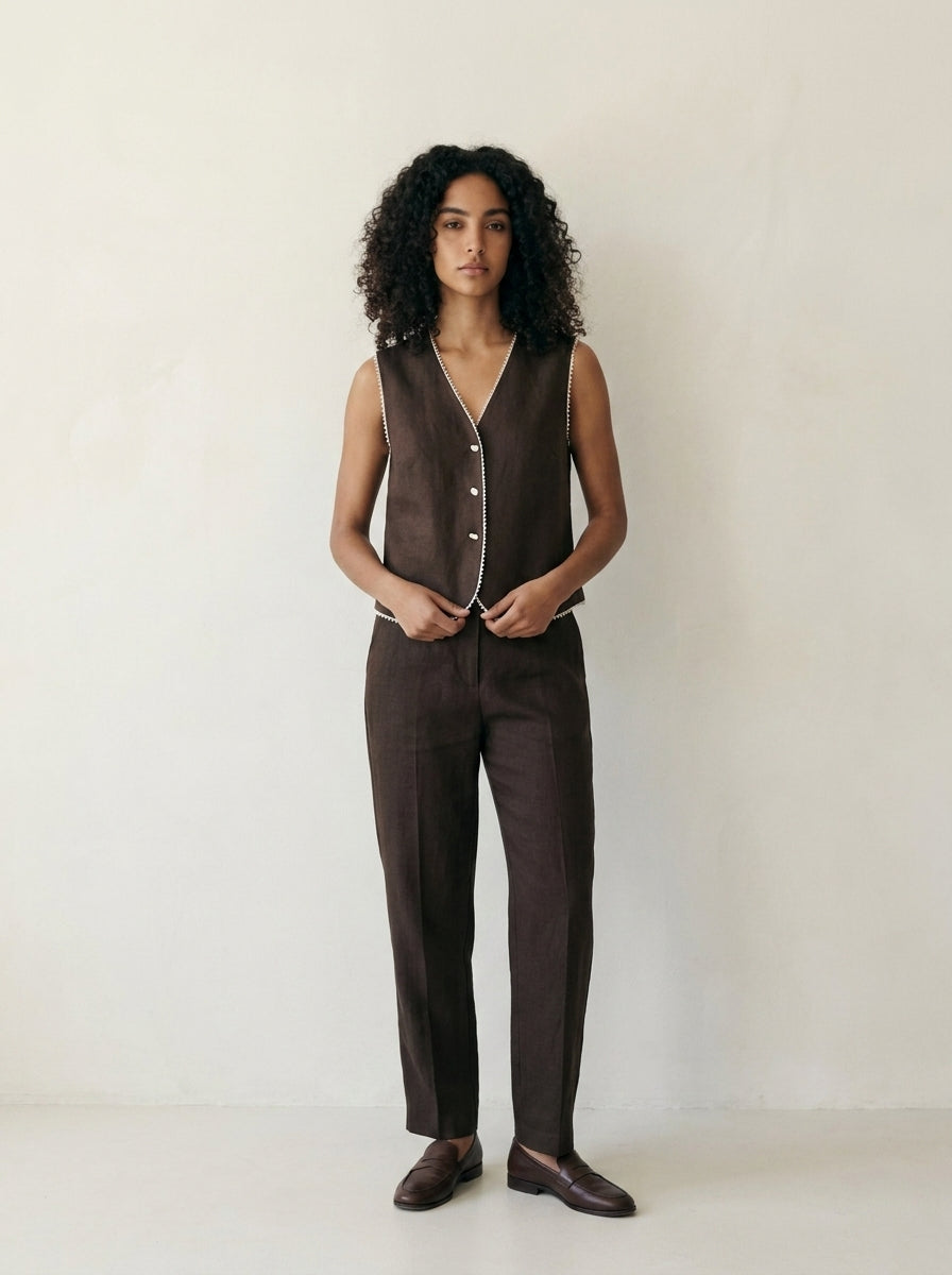 Valeria Contrast Trim Linen Vest A389