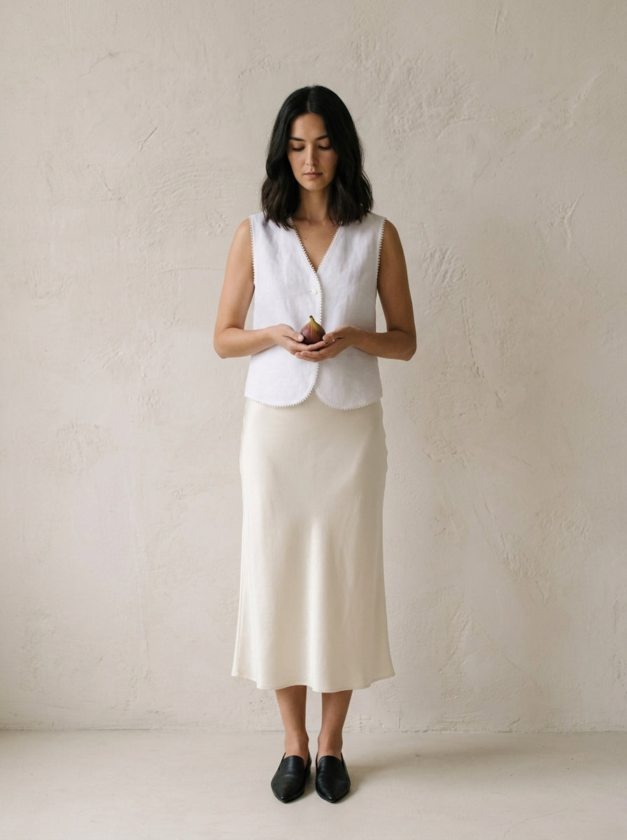 Valeria Contrast Trim Linen Vest A389
