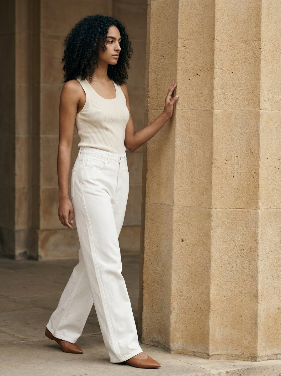 Valeria Minimalist Cotton White Denim Trousers B200B121