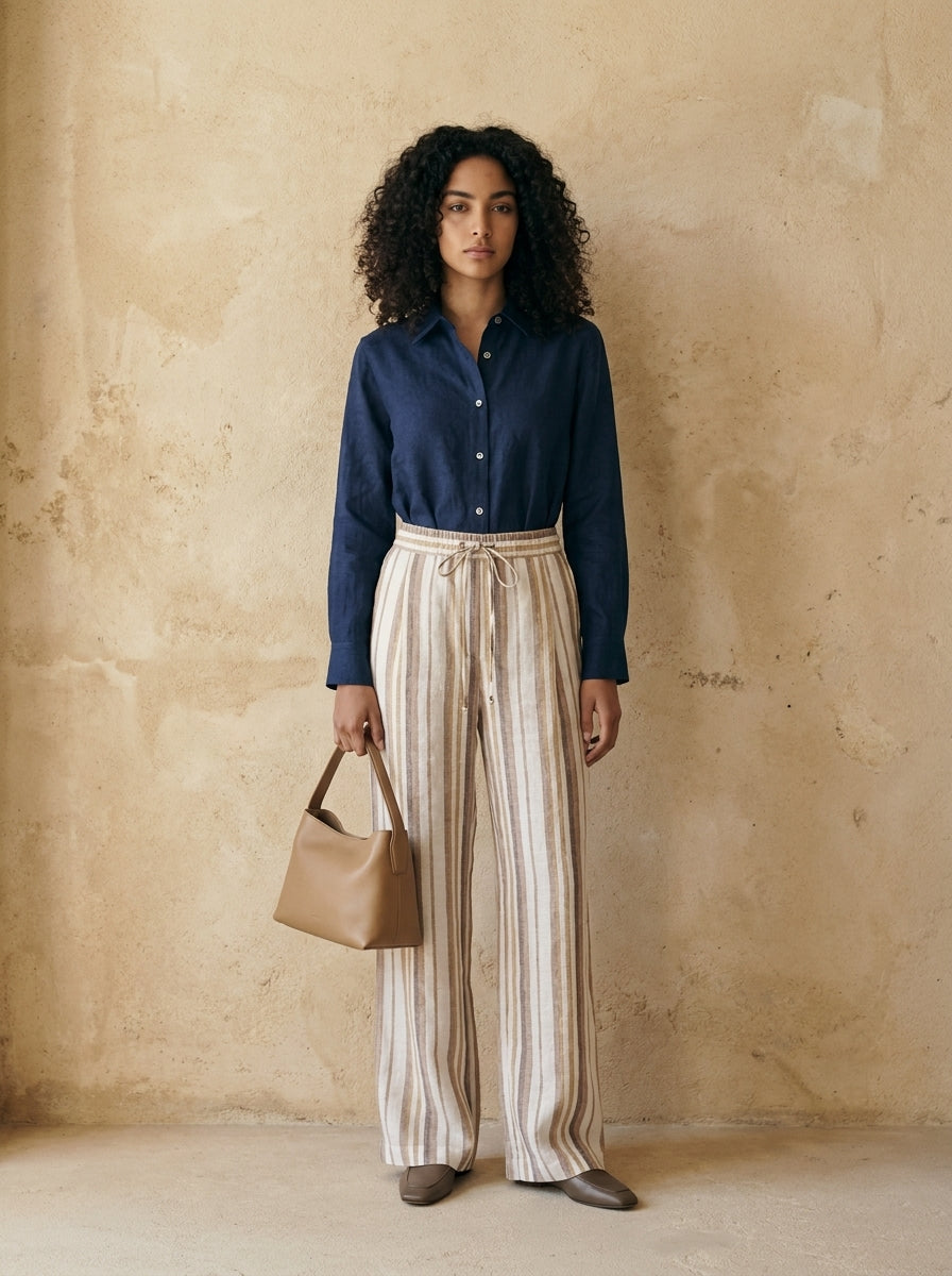 Provence Striped Linen Trousers B148
