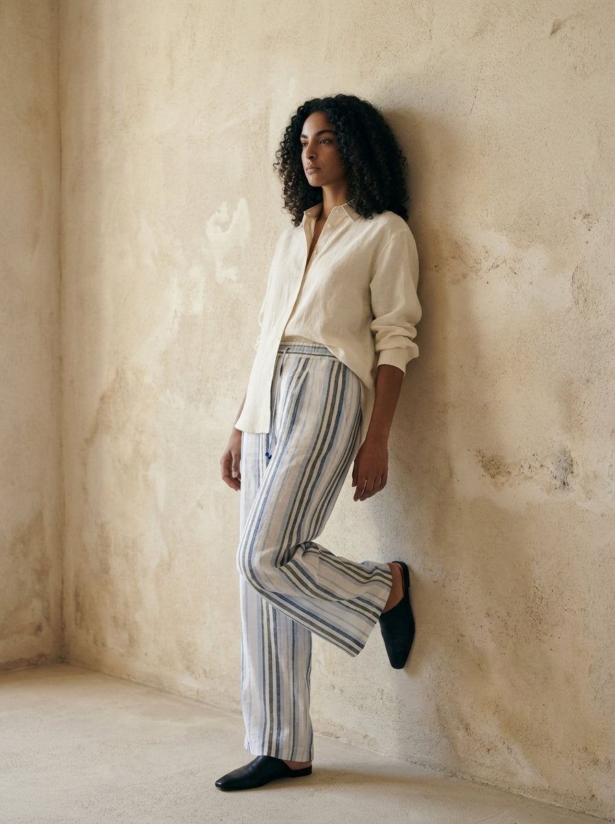 Provence Striped Linen Trousers B148