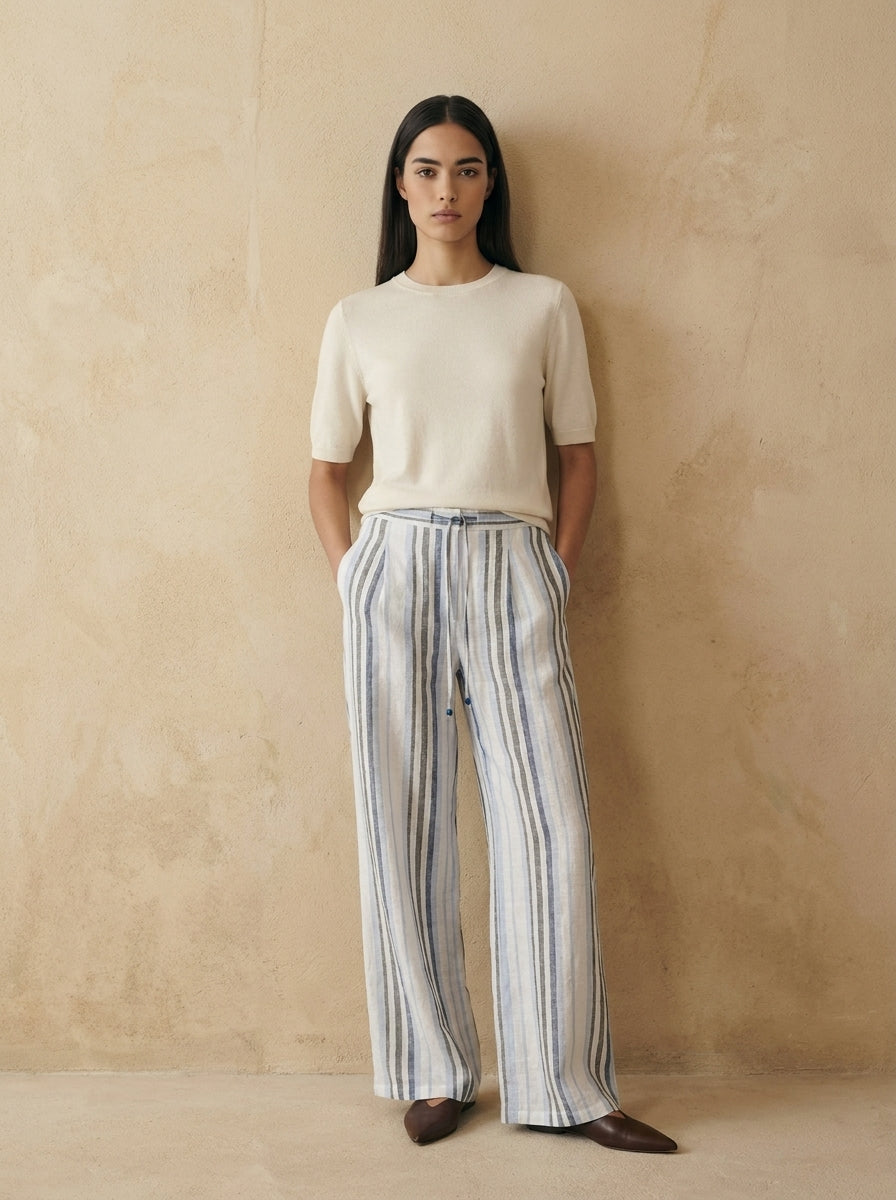 Provence Striped Linen Trousers B148