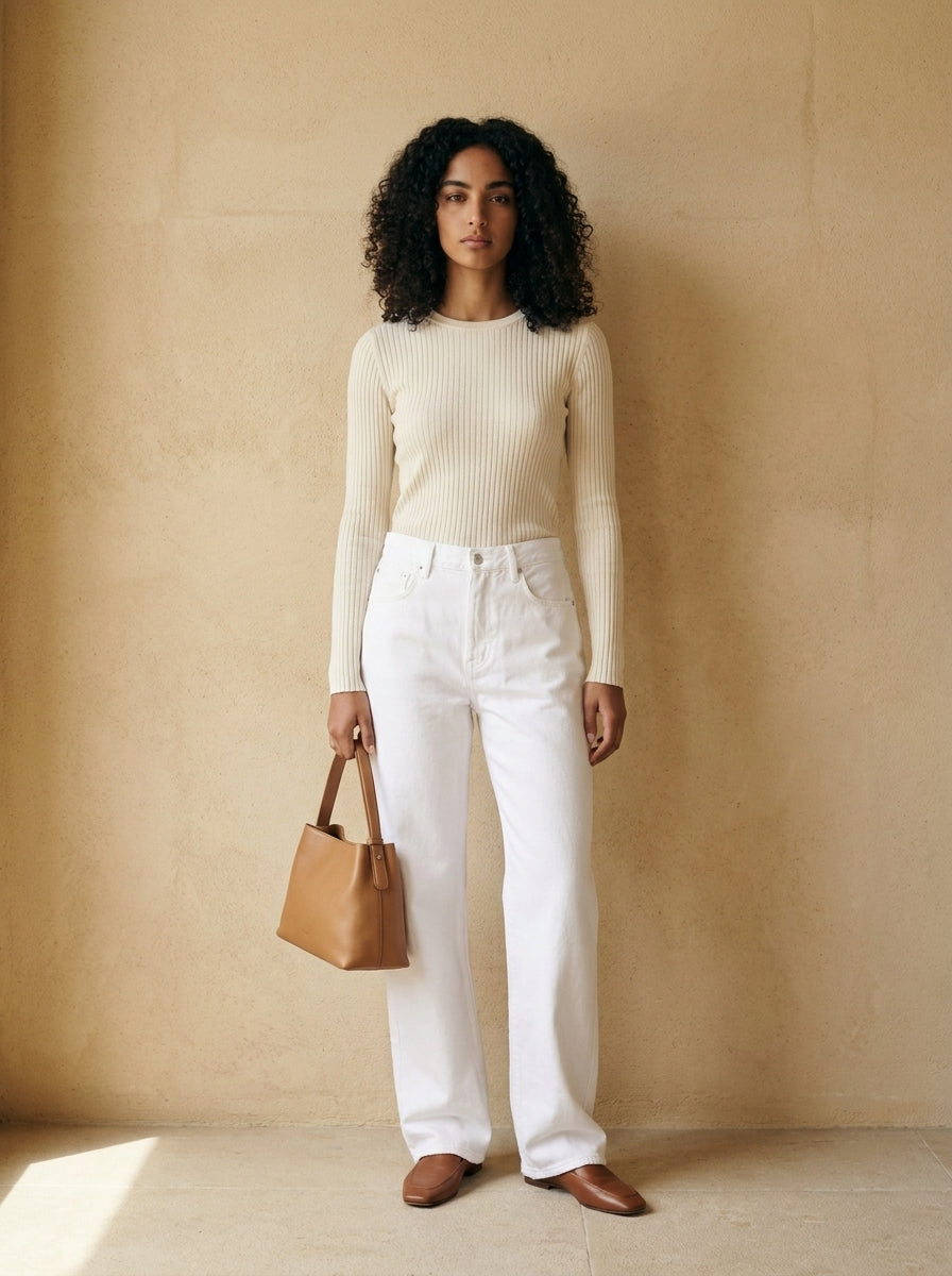 Valeria Minimal White Cotton Denim Trousers B150