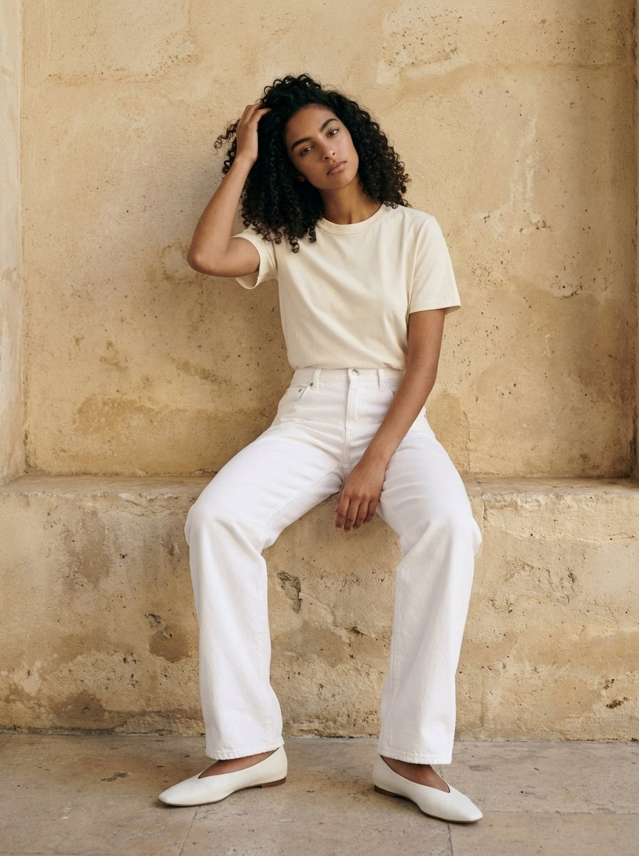 Valeria Minimal White Cotton Denim Trousers B150