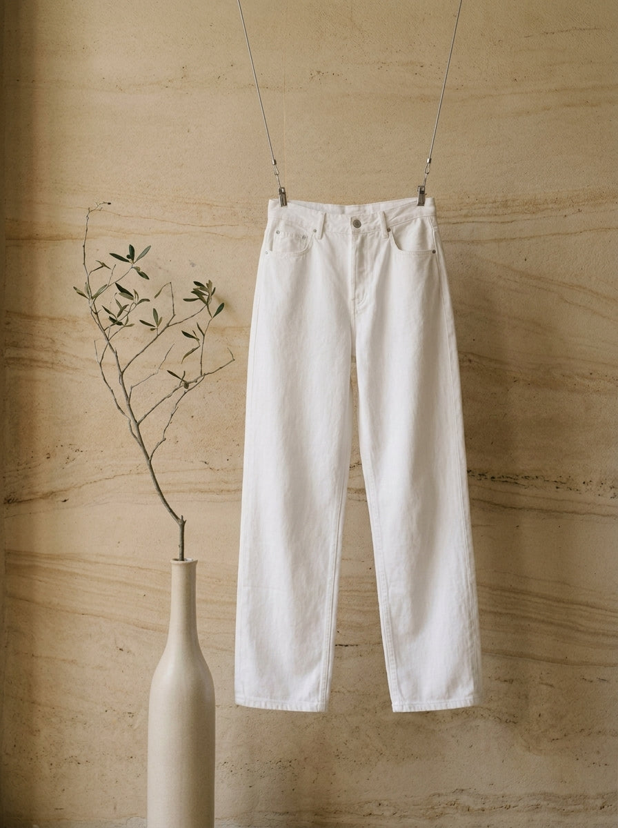 Valeria Minimal White Cotton Denim Trousers B150