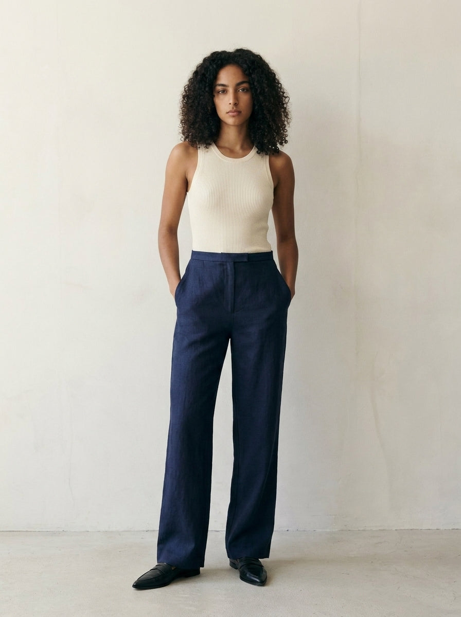 Valeria Luxury French Flax Wide-Leg Trousers B198