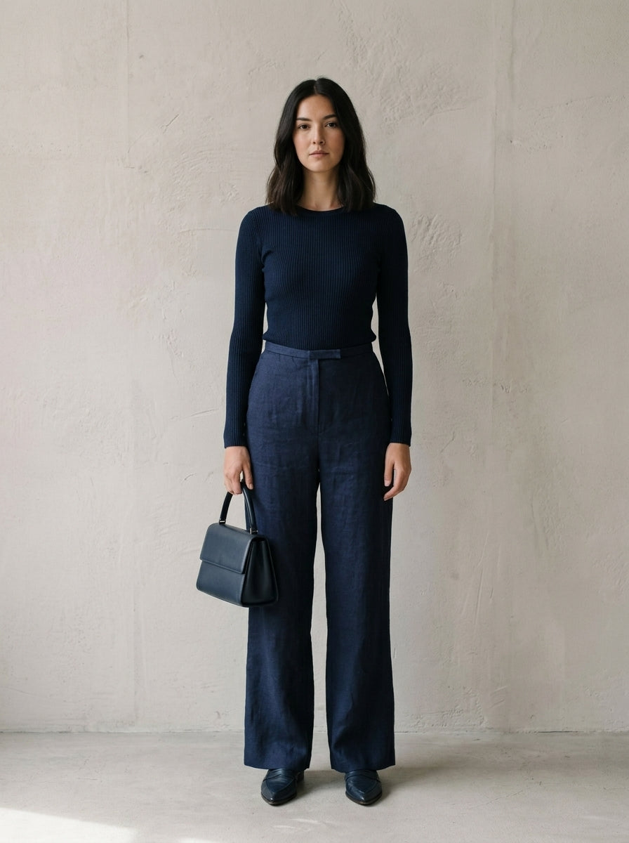 Valeria Luxury French Flax Wide-Leg Trousers B198