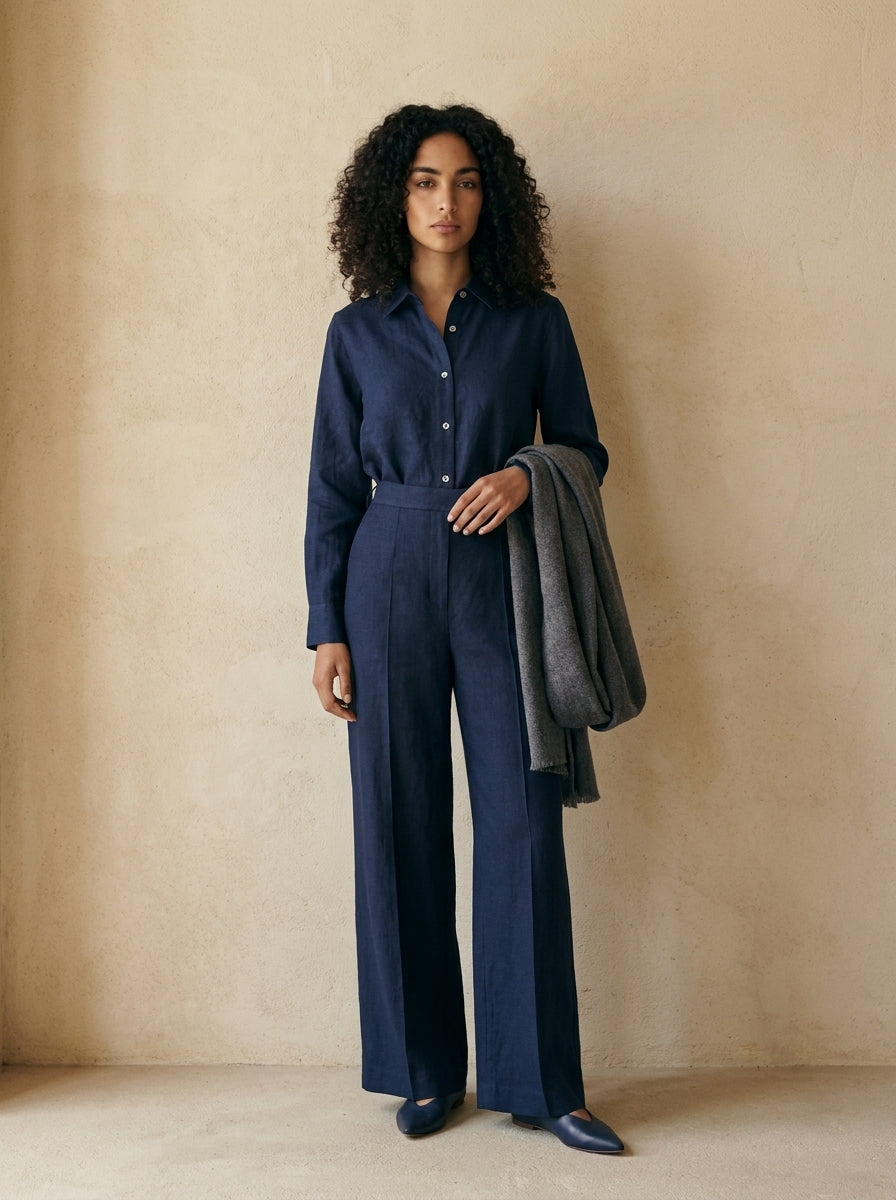Classic Wide-Leg Linen Trousers B208