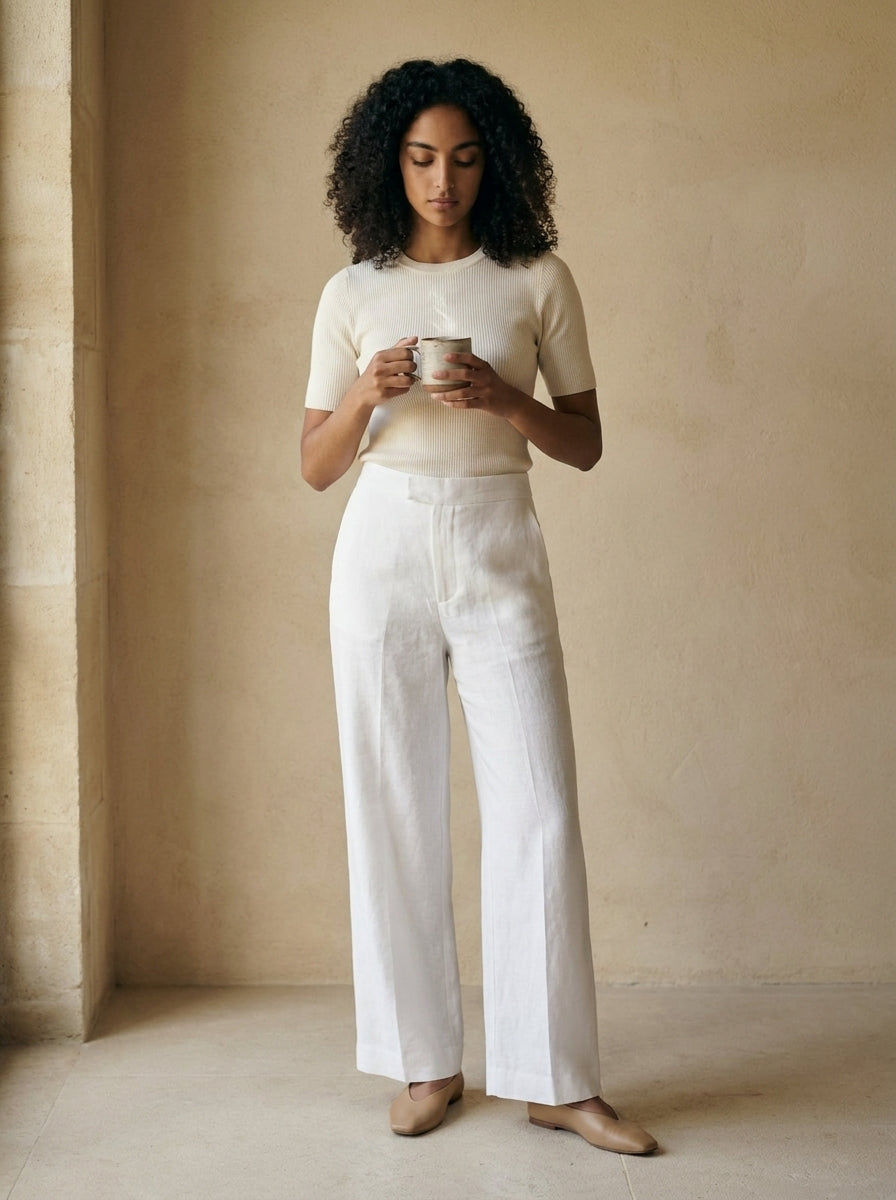 Valeria High-Rise Linen Wide-Leg Trousers B225-1