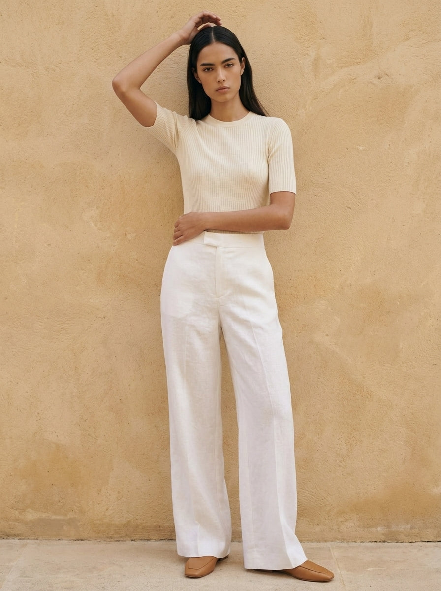 Valeria High-Rise Linen Wide-Leg Trousers B225-1
