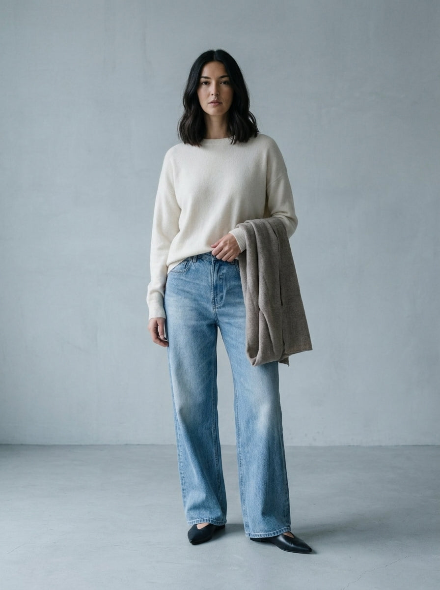 Mid-Wash Wide-Leg Jeans B230