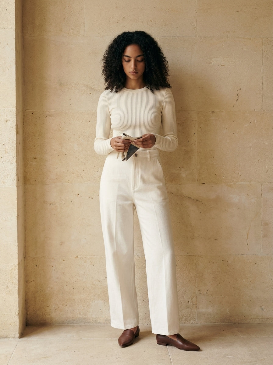 Valeria Premium Turkish Cotton White Denim Trousers B94