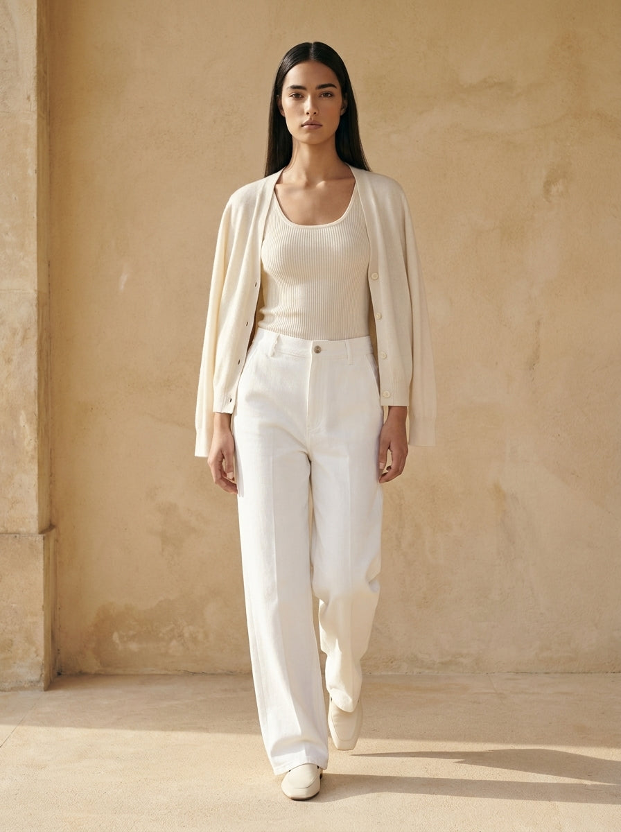Valeria Premium Turkish Cotton White Denim Trousers B94