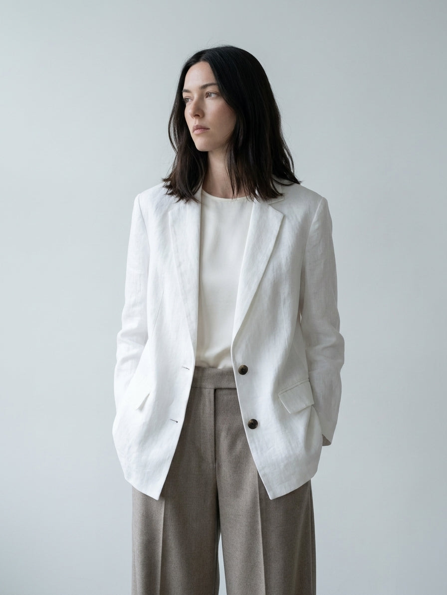 Single-Breasted Linen Blazer W50