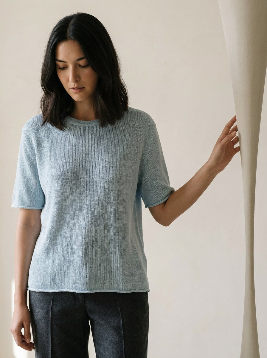 Valeria Linen Minimalist Knit Shirt M118