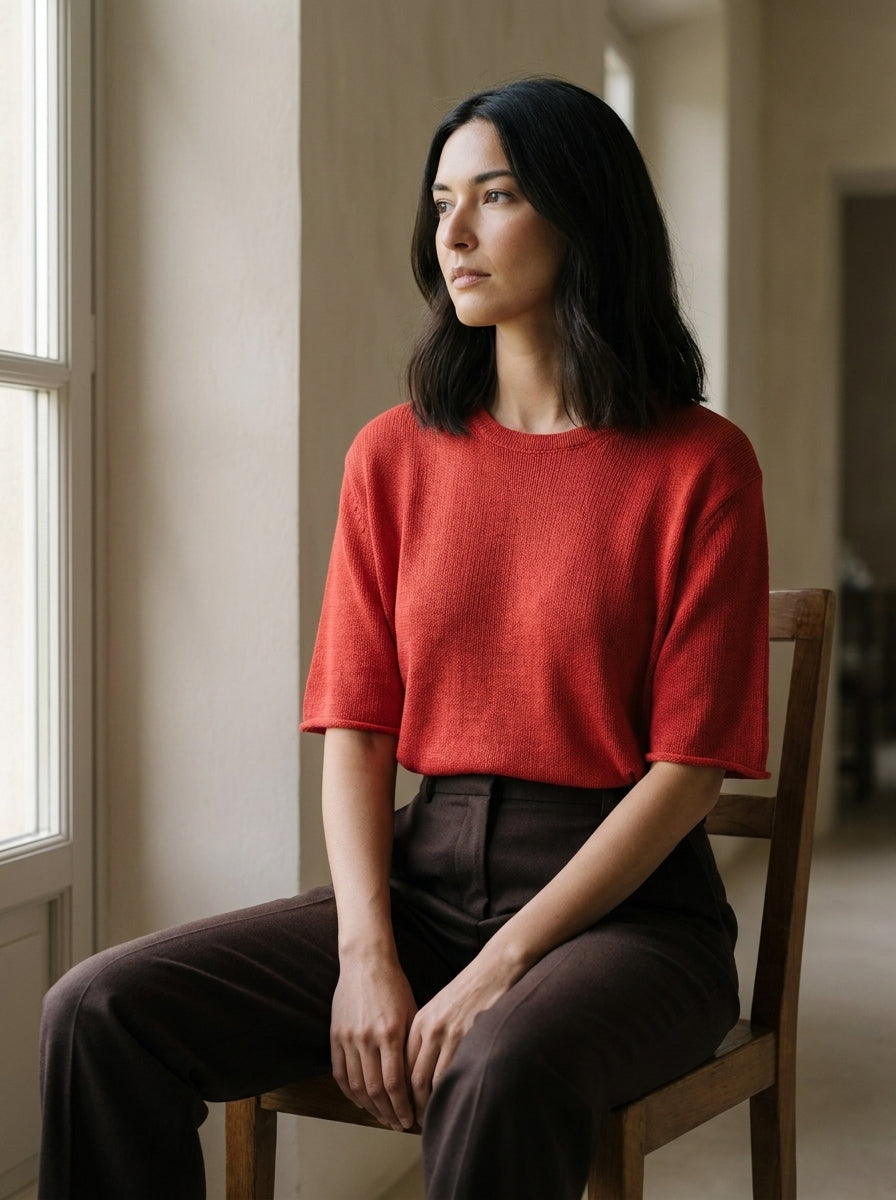 Valeria Linen Minimalist Knit Shirt M118