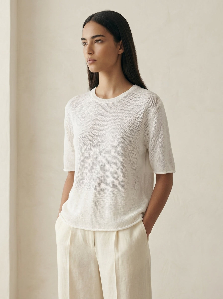 Valeria Linen Minimalist Knit Shirt M118