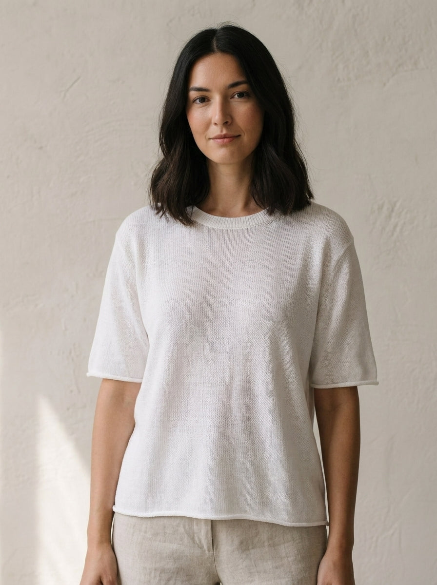 Valeria Linen Minimalist Knit Shirt M118