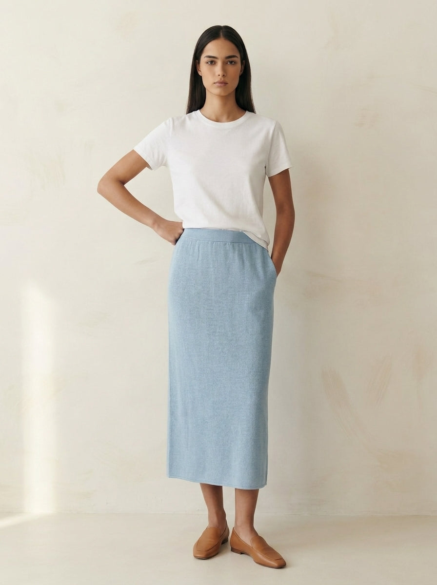 Valeria Minimal Linen Knit Midi Skirt M119
