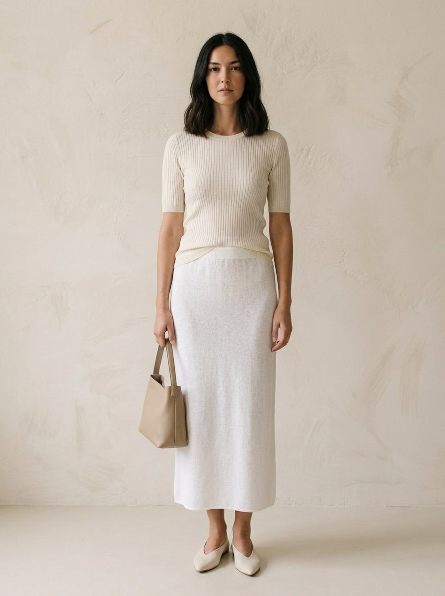 Valeria Minimal Linen Knit Midi Skirt M119