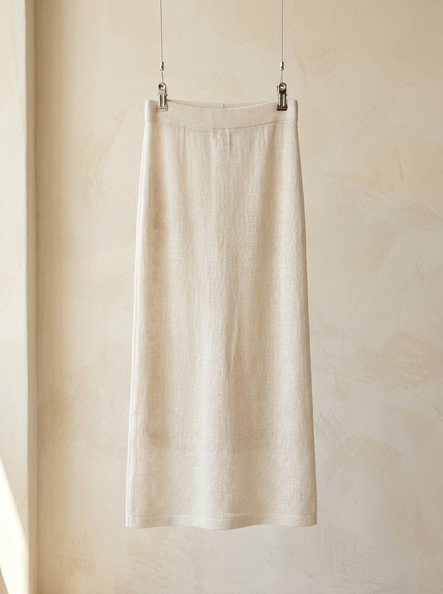 Valeria Minimal Linen Knit Midi Skirt M119
