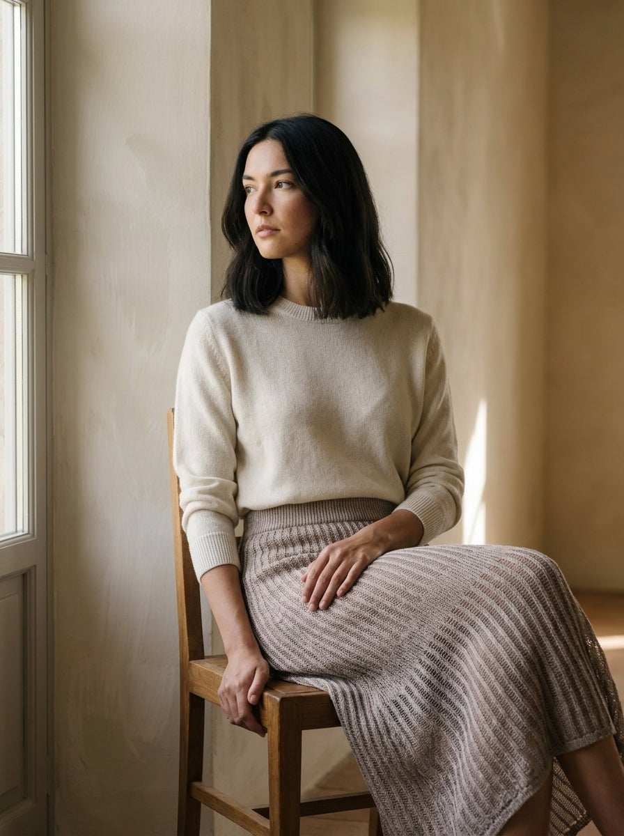Valeria Flowy Linen Knit Midi Skirt M93