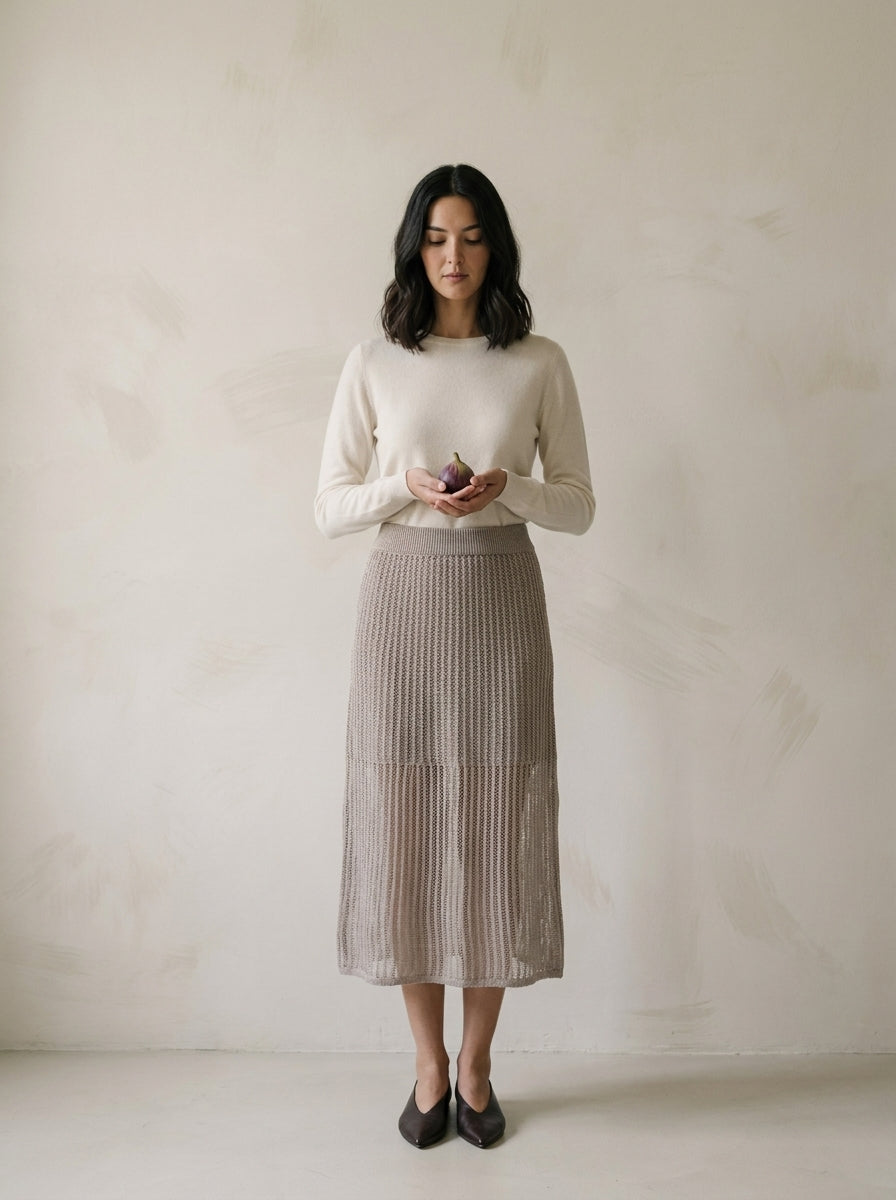 Valeria Flowy Linen Knit Midi Skirt M93
