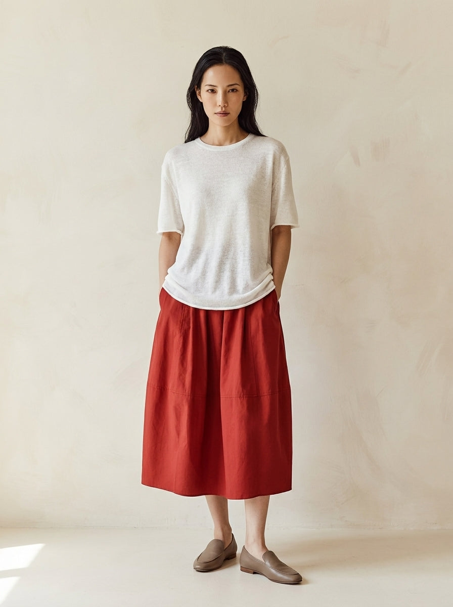 Valeria Cotton Bubble Hem Midi Skirt C101