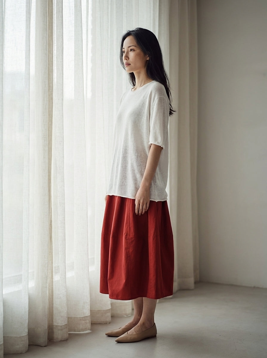 Valeria Cotton Bubble Hem Midi Skirt C101