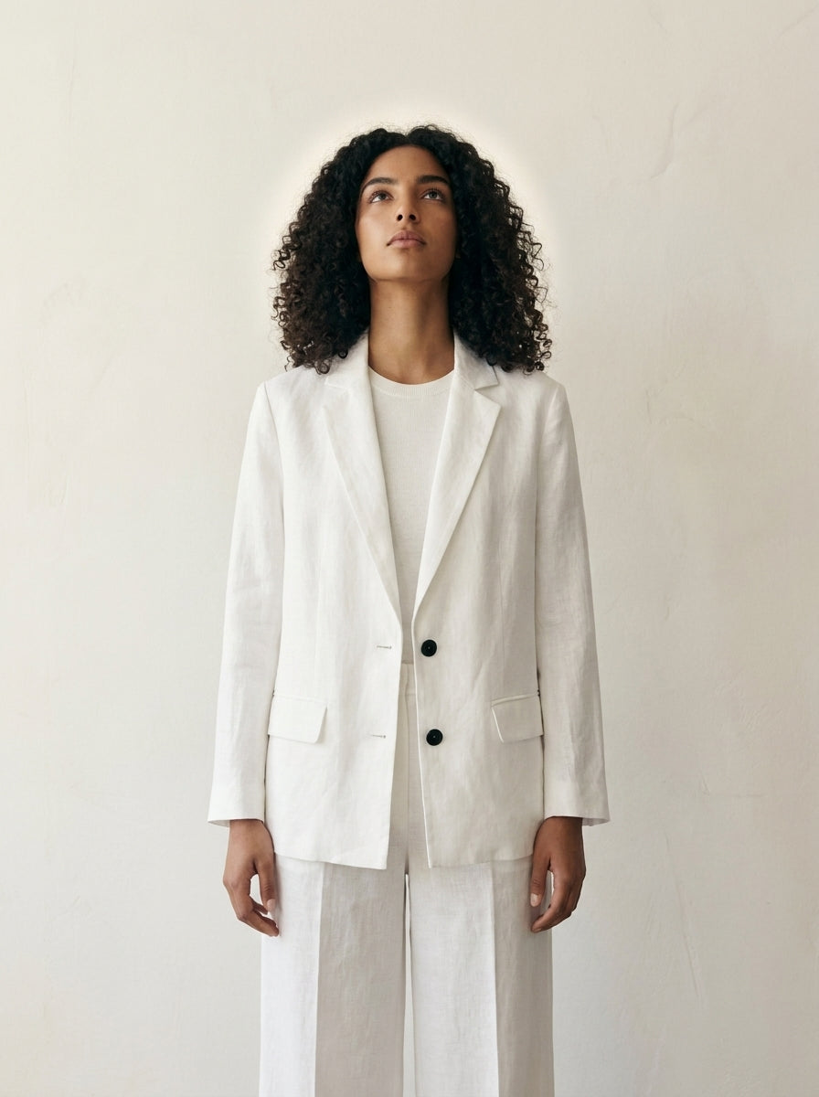 Single-Breasted Linen Blazer W50